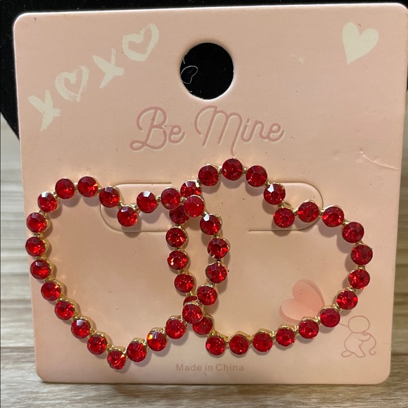 Mine Red Rhinestone Heart Earrings - Picture 1 of 2
